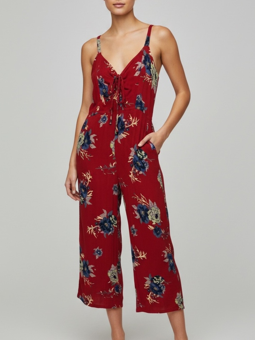 Anthropologie Patrons of Peace Floral Cropped Jumpsuit Red